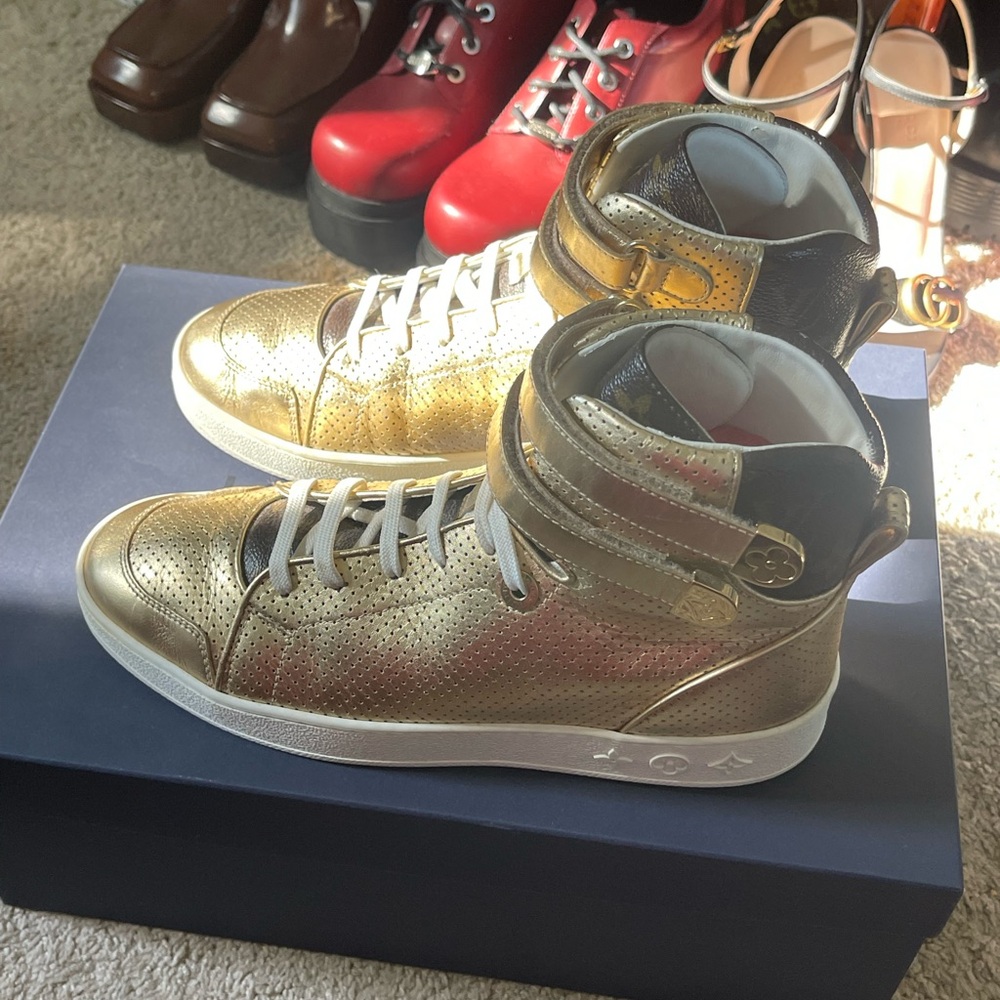 Louis Vuitton Women’s Gold Hightop Boombox Sneaker Boot - Velcro Authentic Sz 38 - Picture 14 of 15